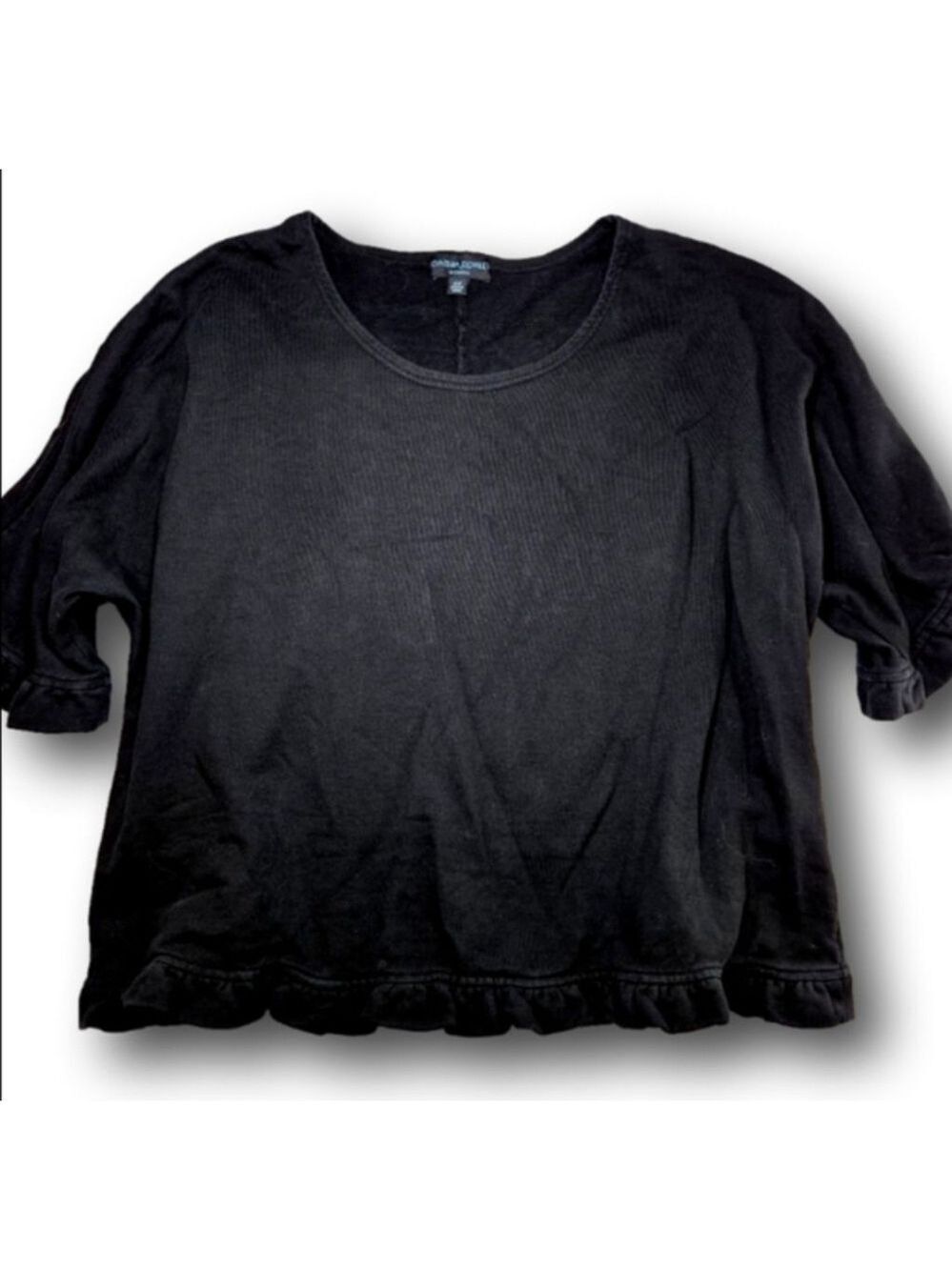 Women's Cynthia Rowley Black Ruffle Hem Sweatshirt 2X